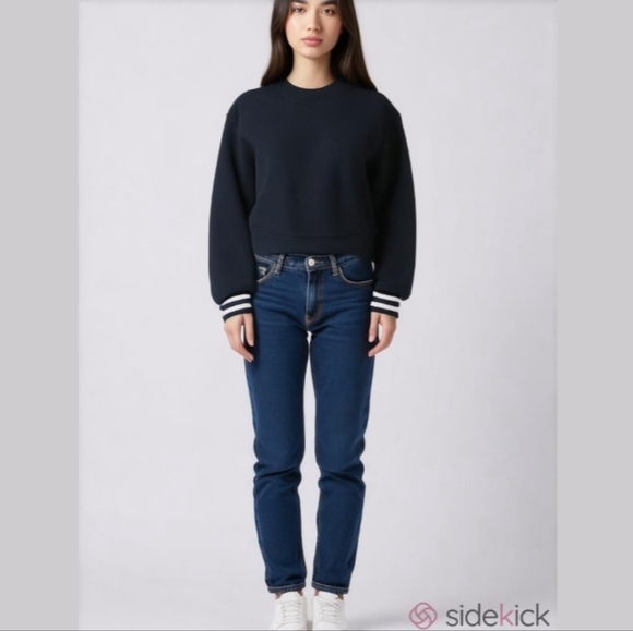 All Saints Cropped Navy Sweatshirt - Picture 1 of 10